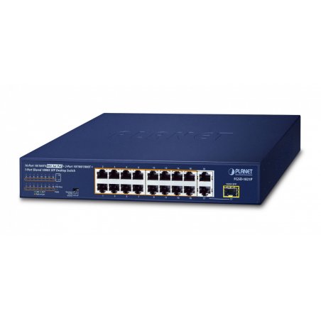 PLANET 16-Port 10/100TX 802.3at PoE Unmanaged Fast Ethernet (10/100) Power over Ethernet (PoE) 1U Blue