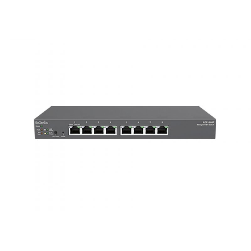 EnGenius ECS1008P Cloud Managed L2+ Switch 8-port GbE PoE.af 55W 2GbE