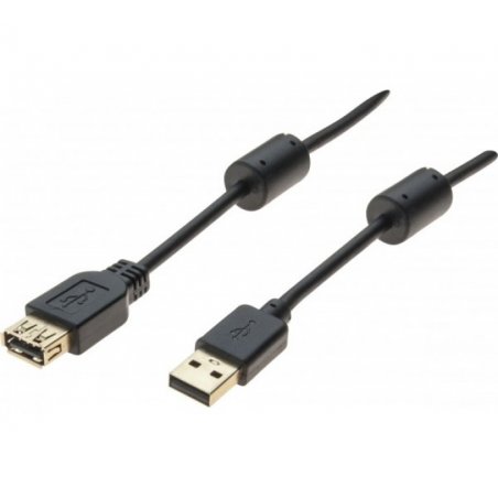 Usb 2.0 a/a extension cord + ferrites + gold black- 1.5 m