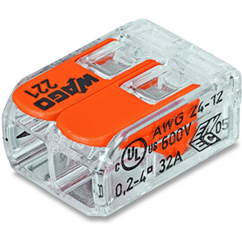 Wago 221-412 connecteur de fils Cage Clamp Orange, Transparent