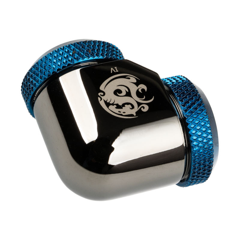 Bitspower Adapter 90 Grad 12mm AD Hardtube auf 12mm AD Hardtube - schwarz glänzend/blau