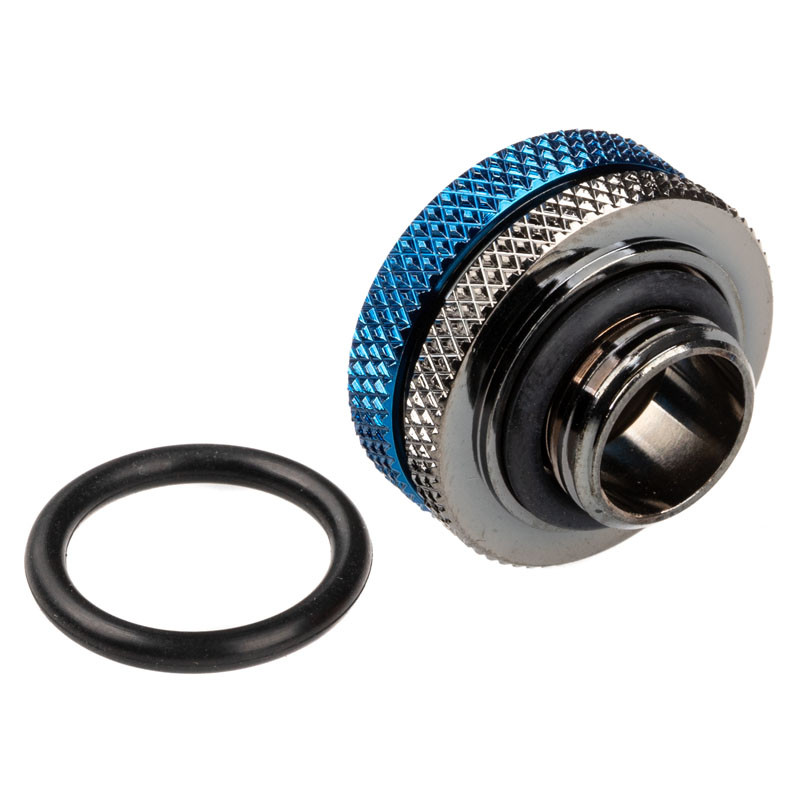 Bitspower Multi-Link Adapter Anschluss gerade G1/4 Zoll AG auf 16mm AD Hardtube - schwarz glänzend/blau