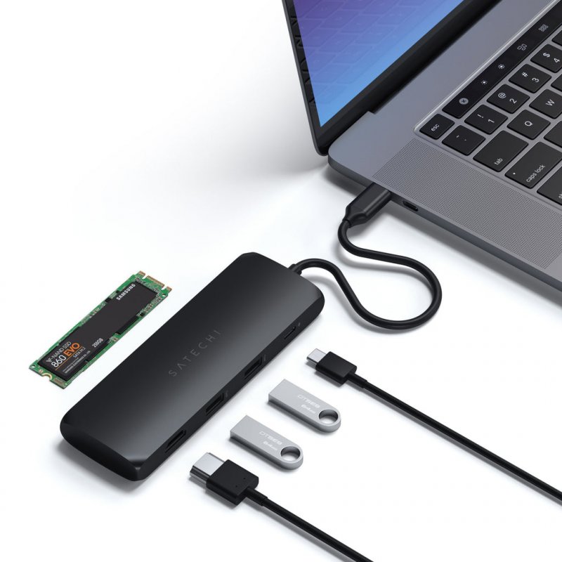 Adaptateur USB Type C Satechi Hybrid vers SSD M.2, HDMI et 3xUSB (Noir)