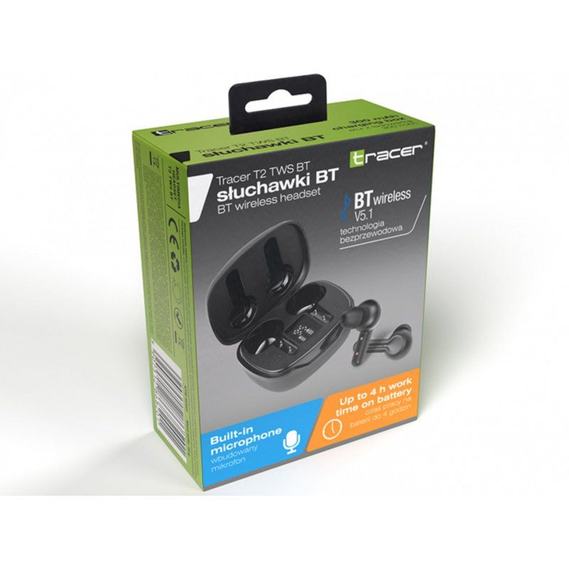 Tracer T2 TWS Headphones Wireless In-ear Bluetooth Black
