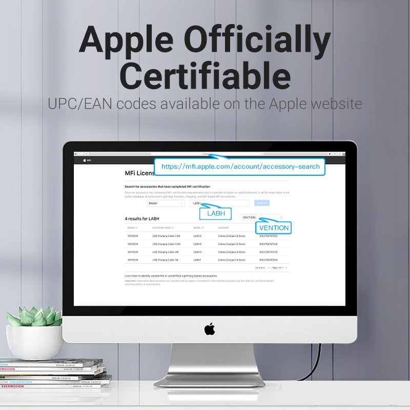 USB 2.0 cable to Lightning, Vention LABHF, 1m (Gray)