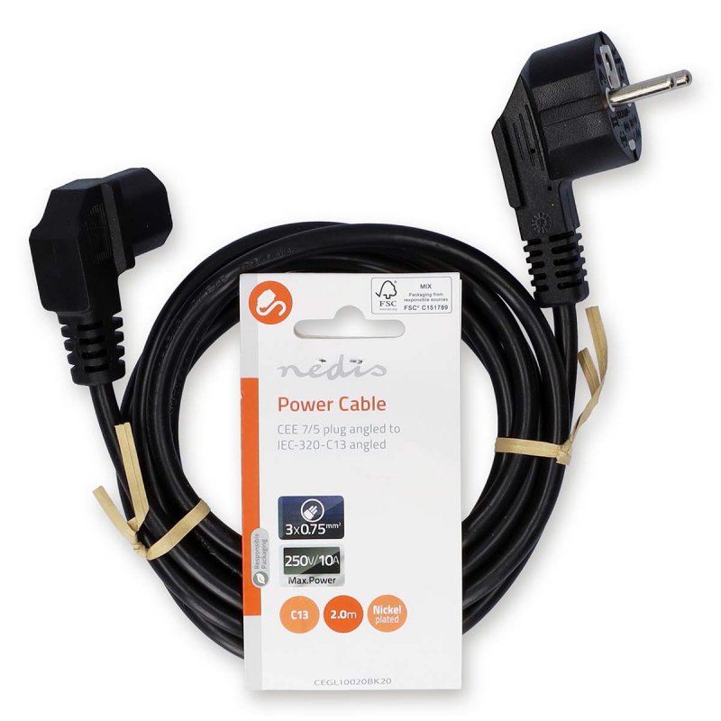 Nedis CEGL10020BK20 power cable Black 2 m Power plug type F IEC 320