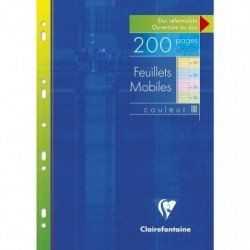 Lot de 200 Copies simples perforées Clairefontaine Grands Carreaux 90gr A4 (Couleurs Assorties)