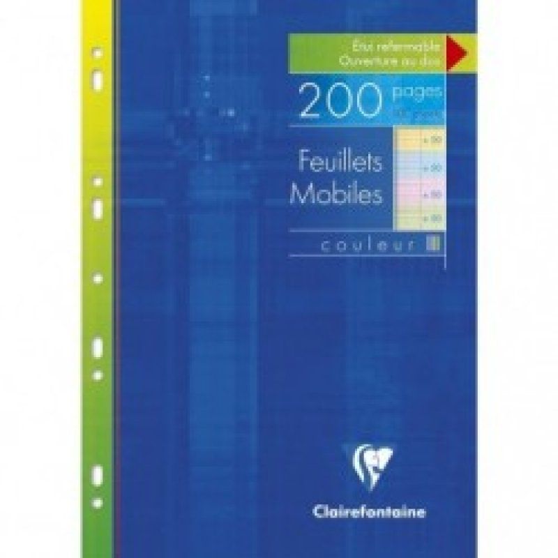 Lot de 200 Copies simples perforées Clairefontaine Grands Carreaux 90gr A4 (Couleurs Assorties)