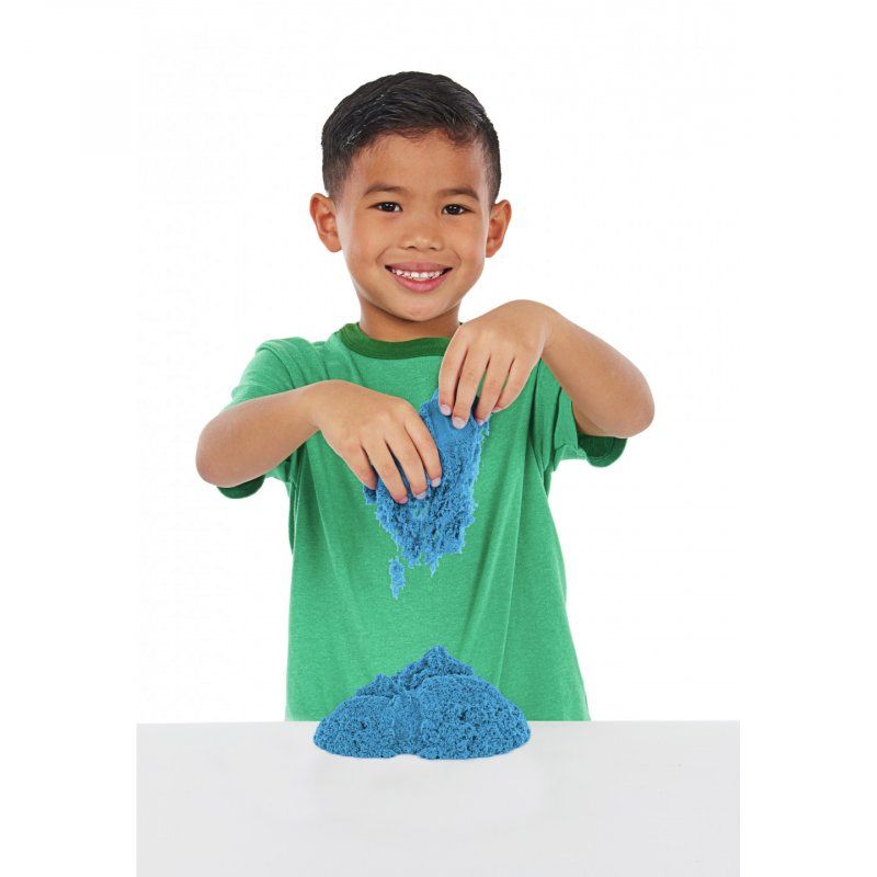 Kinetic Sand , Coffret Bac à sable, 454 g de sable bleu, bac à sable, 4 moules et outils, jouets sensoriels pour les e