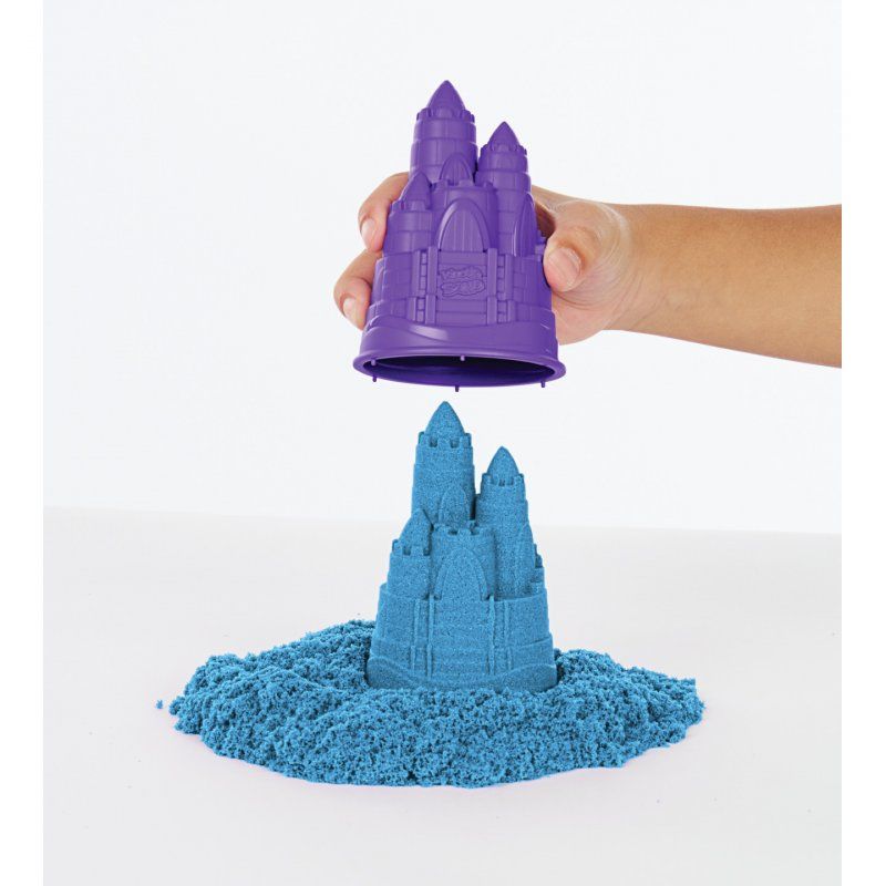 Kinetic Sand , Coffret Bac à sable, 454 g de sable bleu, bac à sable, 4 moules et outils, jouets sensoriels pour les e