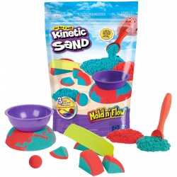 Kinetic Sand , Mold n' Flow, 680 g de sable rouge et turquoise, 3 outils, jouets sensoriels pour enfants à partir de 3 