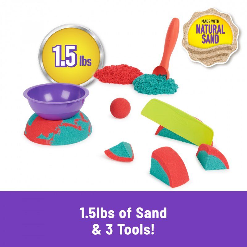 Kinetic Sand Mold n’ Flow, 1.5lbs Red and Teal Play Sand, 3 Tools Sensory Toys for Kids Ages 3+