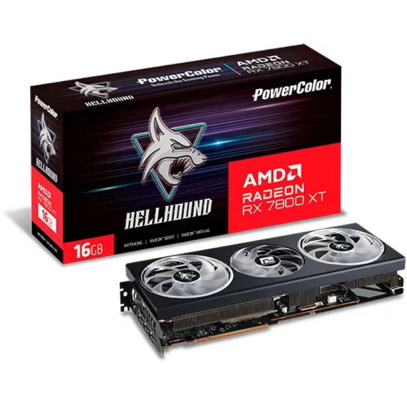 Powercolor RX 7800XT Hellhound 16GB Grafikkarte - 16GB GDDR6, 1x HDMI, 3x DP