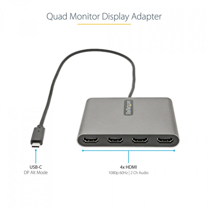 StarTech.com Adaptateur USB C vers 4 HDMI - Carte Vidéo & Graphique Externe - Convertisseur USB Type-C vers Quadruple