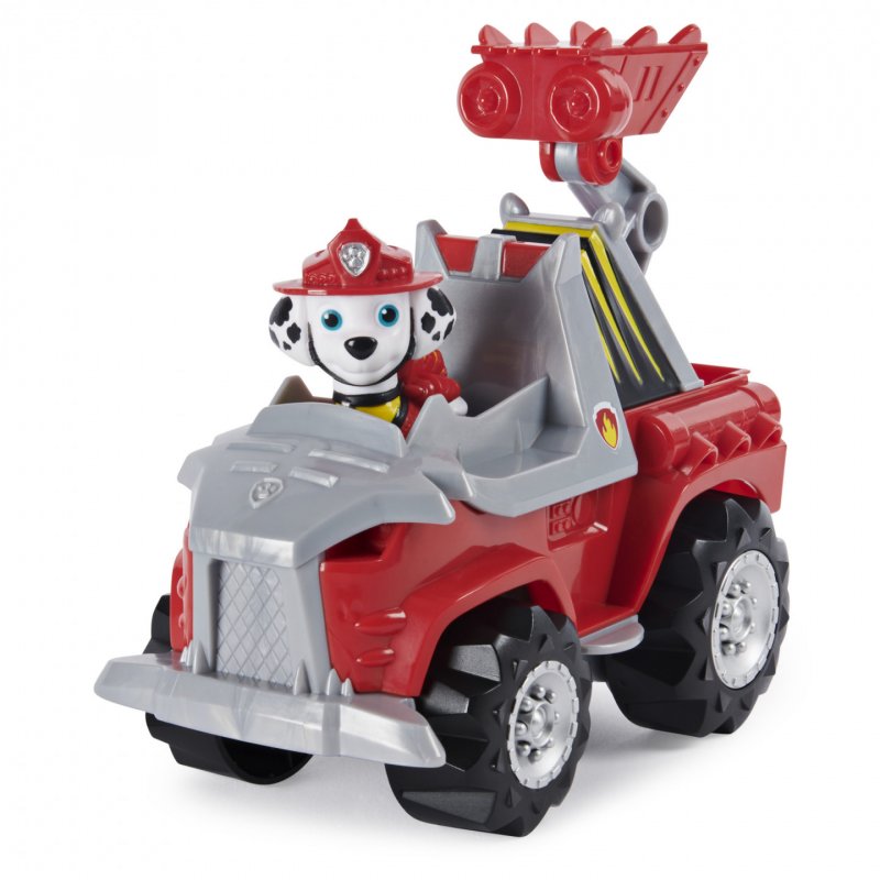 PAW Patrol , Dino Rescue Marshall’s Deluxe Rev Up Vehicle with Mystery Dinosaur Figure