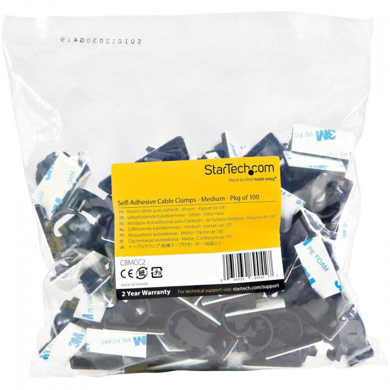 StarTech.com 100 Adhesive Cable Management Clips Black - Network/Ethernet/Office Desk/Computer Cord Organizer - Sticky