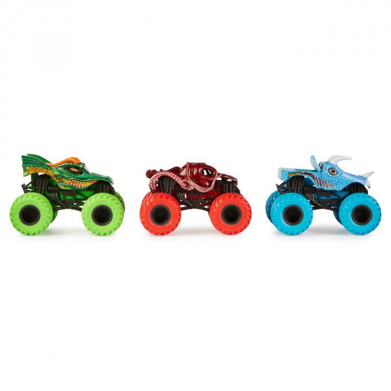 Monster Jam , Coffret Charged Beasts, monster trucks officiels en métal moulé Dragon, Octon8er, Jurassic Attack à