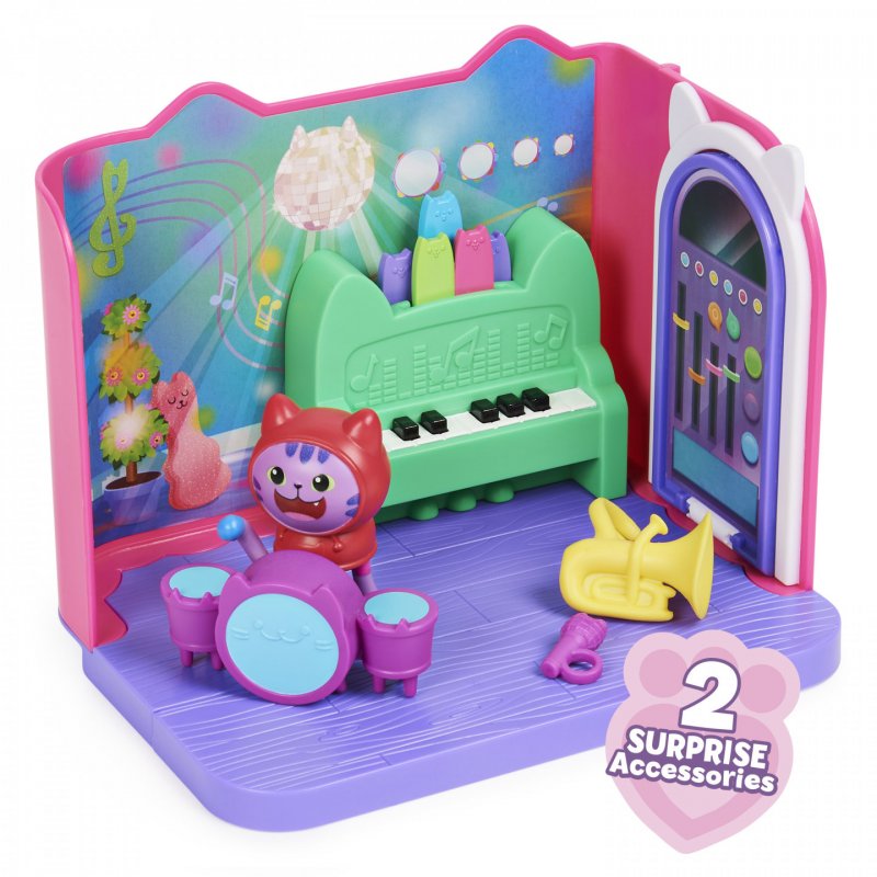 Gabby's Dollhouse , Groovy Music Room with Daniel James Catnip Figure, 2 Accessories, 2 Furniture Pieces and 2