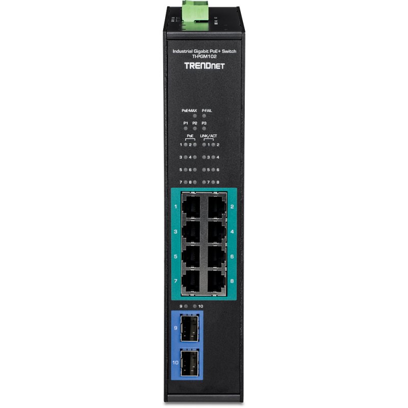 10-PORT INDUSTRIAL GIGABIT POE DIN-RAIL SWITCH (-20C 65C)