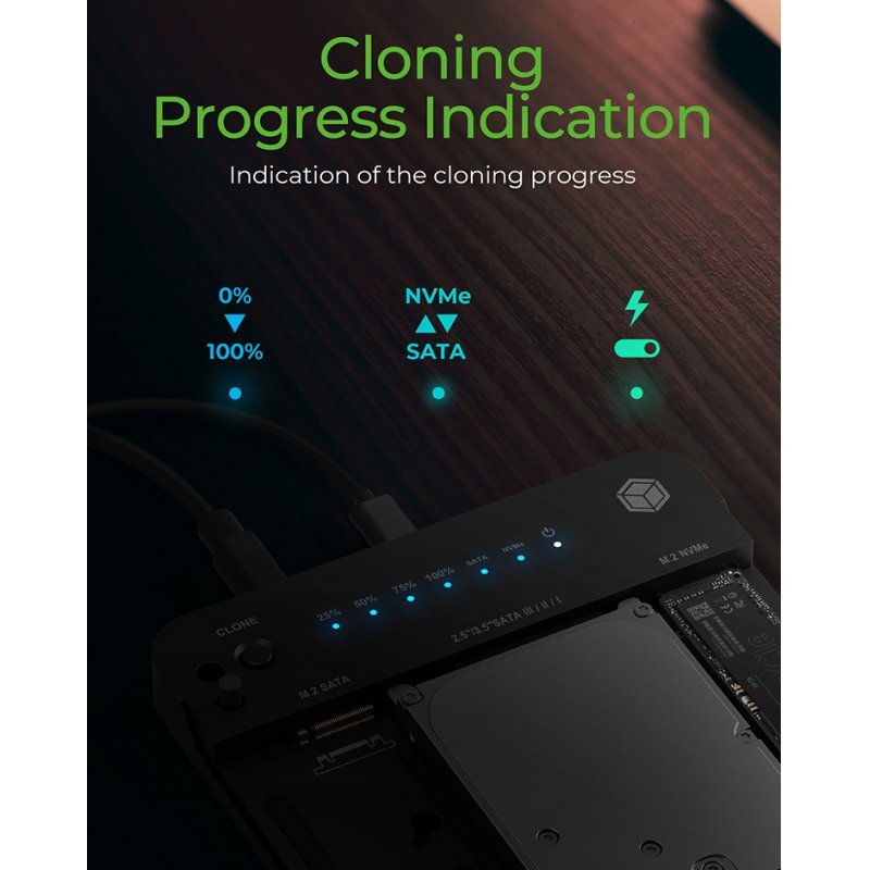 IB-2915MSCL-C31 CloneStation & DockingStation (M.2 NVME & SATA 2.5''/3.5'' SSD/HDD)