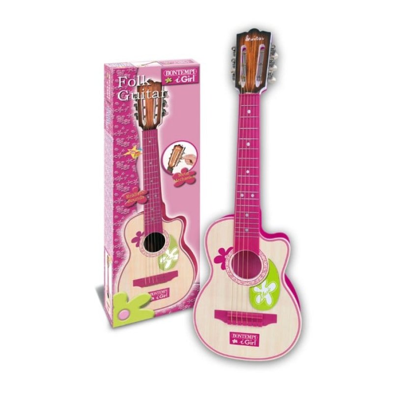  Bontempi - Pink Wooden Guitar with 6 strings, 70 cm (207071)
