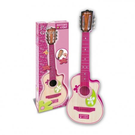  Bontempi - Pink Wooden Guitar with 6 strings, 70 cm (207071)