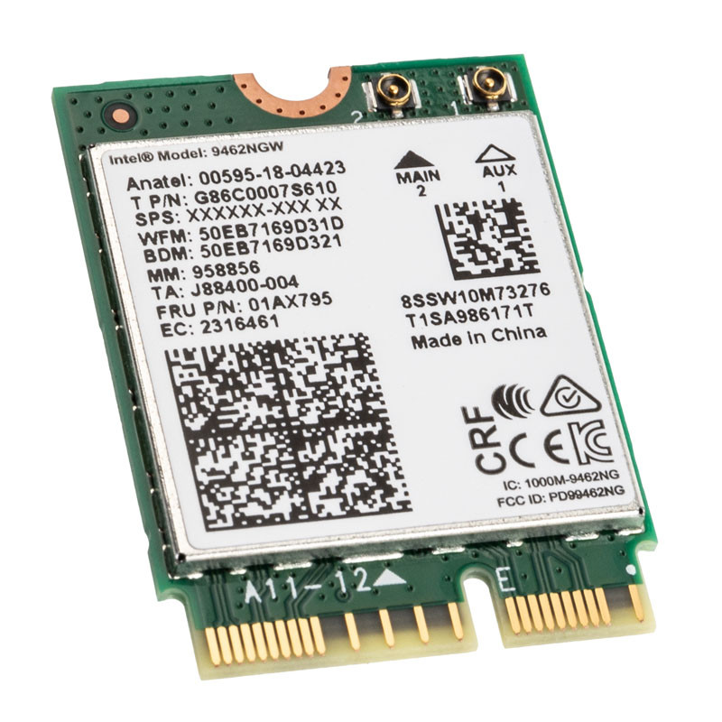 Intel compatible Dual-Band Wireless-AC 9462, WLAN + Bluetooth 5.0 Adapter - M.2/A-E-key, CNVi