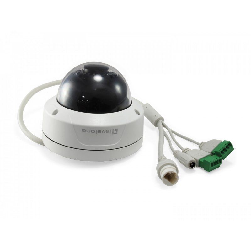 LevelOne GEMINI Fixed Dome IP Network Camera, 8-Megapixel, H.265, 802.3af PoE, IR LEDs, two-way audio, Indoor/Outdoor,