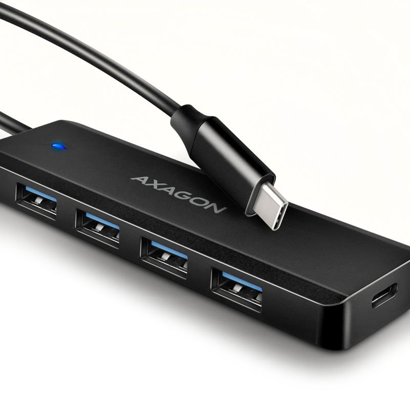 AXAGON HUE-C1C Superspeed USB-C Travel Hub, 4x USB 3.0 - 20cm, schwarz