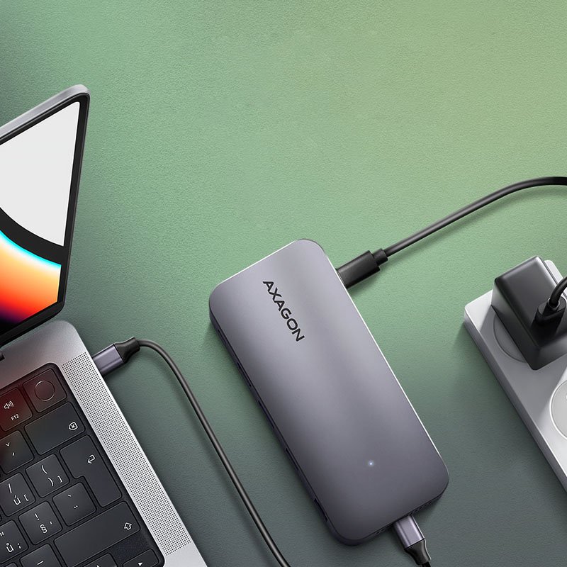 AXAGON HMC-12GM2 Multiport-Hub, USB-C 3.1, M.2-NVMe/SATA, DP HDMI, Gbit-LAN, 3x USB-A, 1x USB-C, C