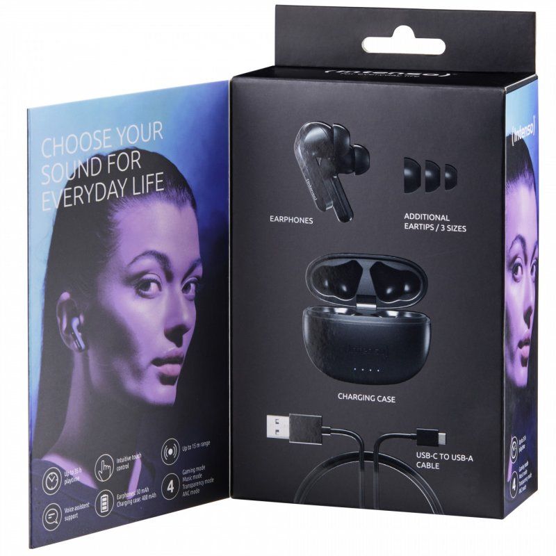 Intenso Black Buds T300A Écouteurs Ecouteurs Appels/Musique/Sport/Au quotidien Noir