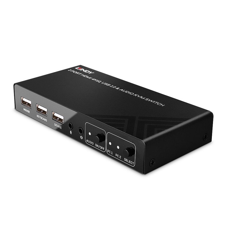 Lindy - KVM-/Audio-/USB-Switch - HDMI 4K60, USB 2.0 - 2 Anschlüsse