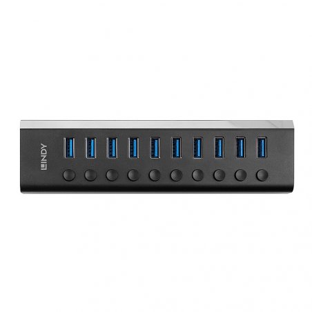 Lindy 10 Port USB 3.0 Hub with On/Off Switches USB 3.2 Gen 1 (3.1 Gen 1) Type-B 5000 Mbit/s Black