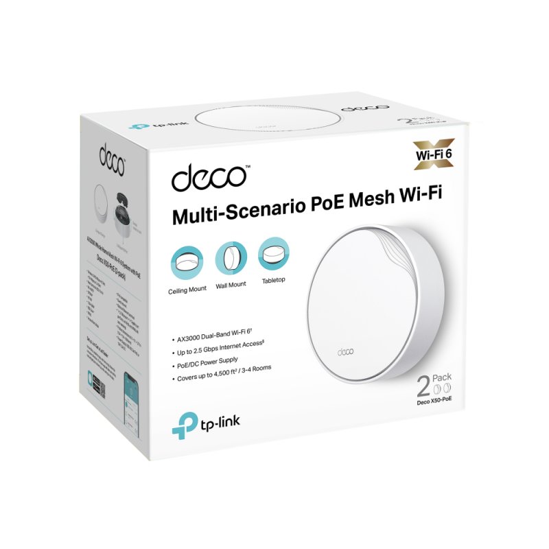 TP-Link DECO X50-POE(2-PACK) système Wi-Fi maillé Bi-bande (2,4 GHz / 5 GHz) Wi-Fi 6 (802.11ax) Blanc 3 Interne