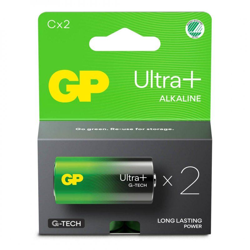 Pack 2 Piles GP Batteries Ultra Plus Alcaline C - LR14 - G-Tech - Carton FSC