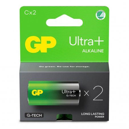 Pack 2 Piles GP Batteries Ultra Plus Alcaline C - LR14 - G-Tech - Carton FSC