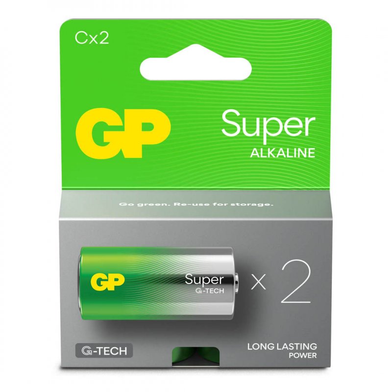 Pack 2 Piles GP Batteries C Super Alcaline LR14 - 1,5V - G-Tech - Carton FSC