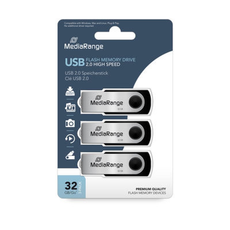Clé USB 2.0 de MediaRange - 32GB - Pack de 3 clés - Noires