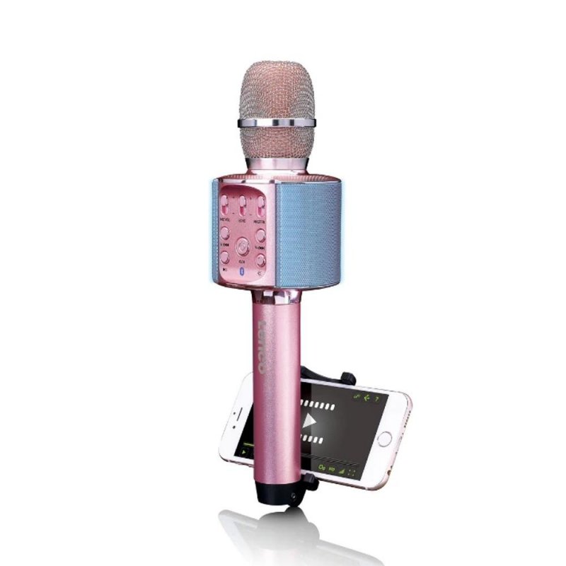 LENCO BMC-090PK - Microphone sans-fil pour Karaoké - Fonction haut-parleur et éclairage - Rose
