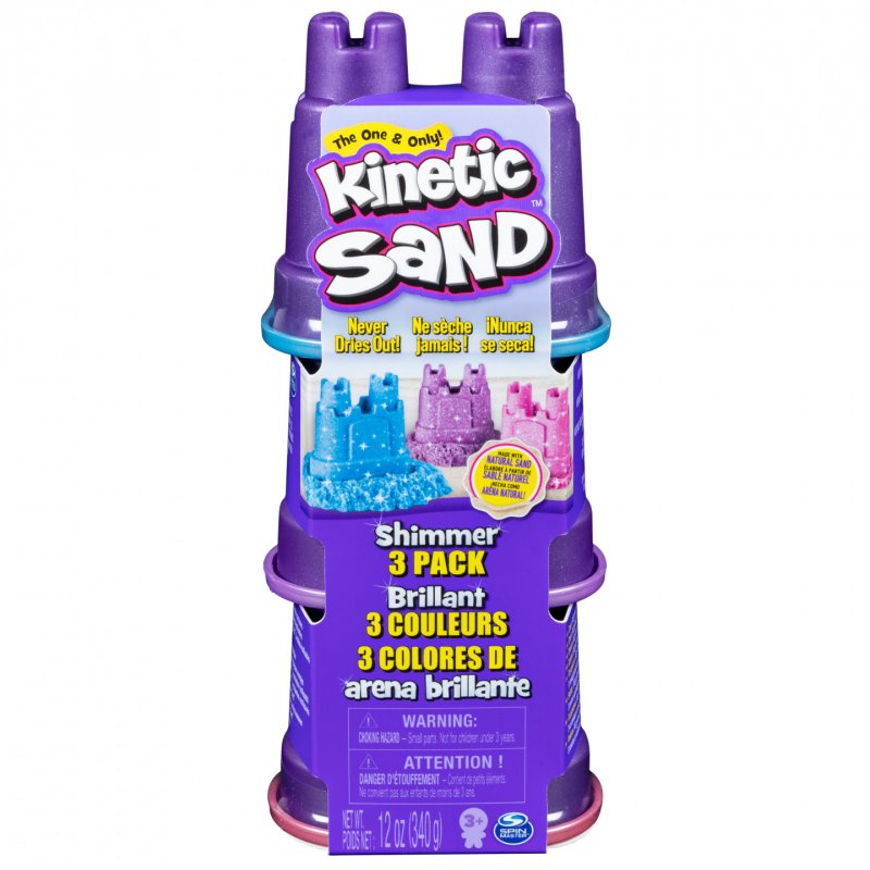 Kinetic Sand , Shimmer Sand 3 Pack with Molds and 12oz of