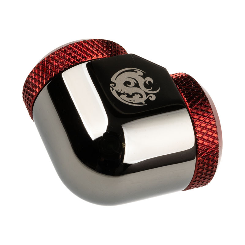 Bitspower Adapter 90 Grad 14mm AD Hardtube auf 14mm AD Hardtube - schwarz glänzend/rot