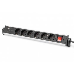 Digitus 6-way office power strip with 3x USB ports