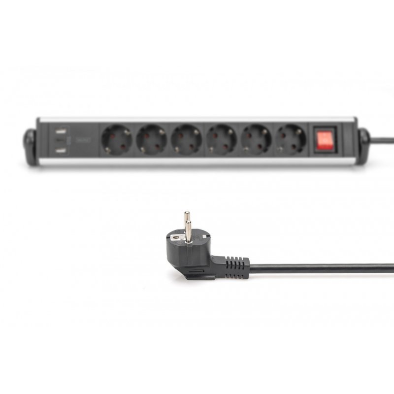 Digitus 6-way office power strip with 3x USB ports