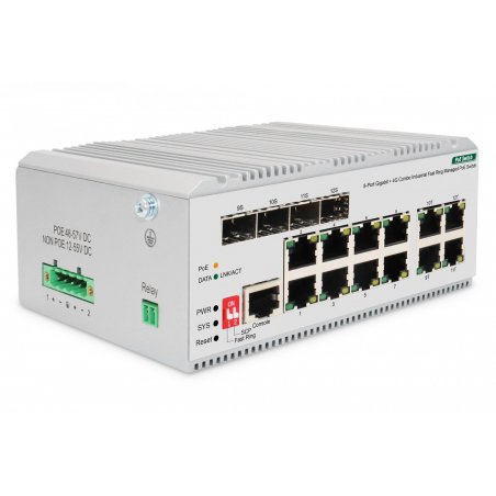 Digitus 8 port Gigabit Ethernet network PoE switch, industrial, L2 managed, 4 SFP uplink
