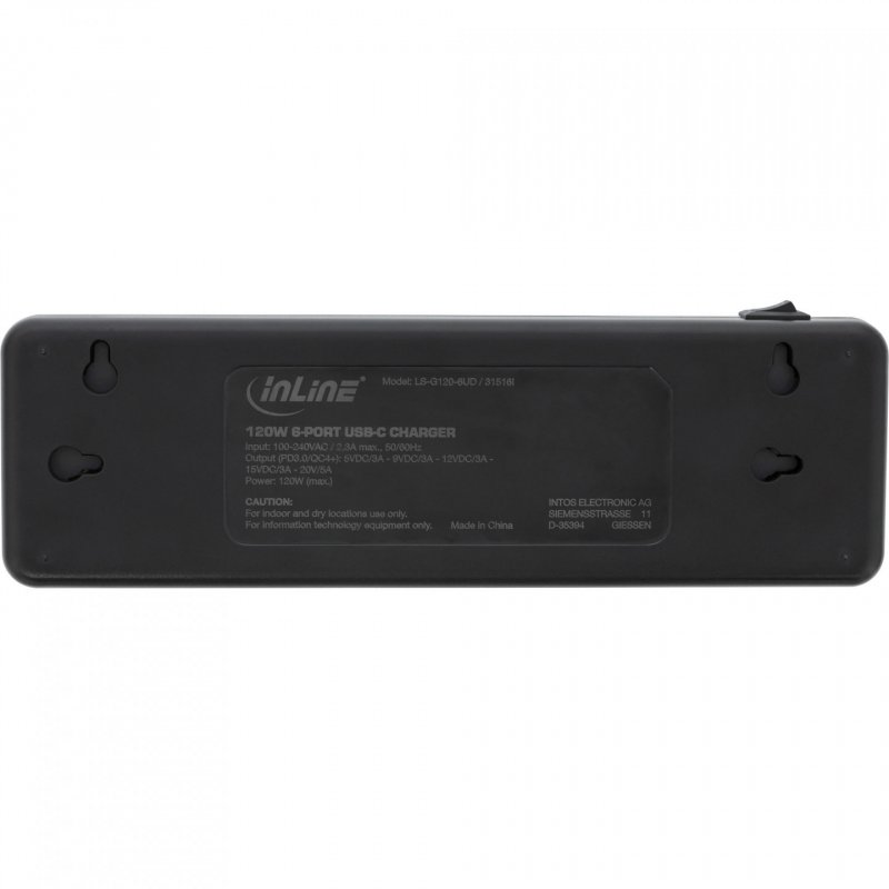 InLine Multiport Netzteil, 120W Ladegerät, 6x USB Typ-C PD 3.0, GaN, schwarz