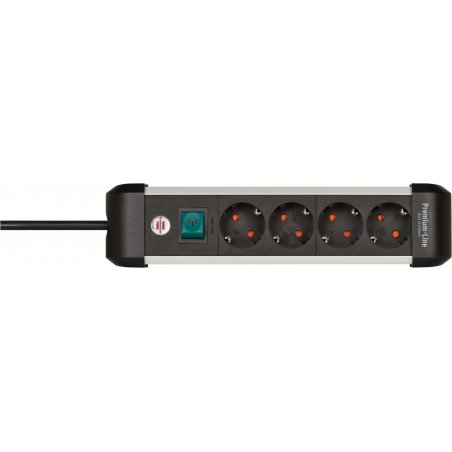 Premium-Alu-Line Steckdosenleiste 4-fach (schwarz/silber, 1,8 Meter, mit Sicherheitsschalter)