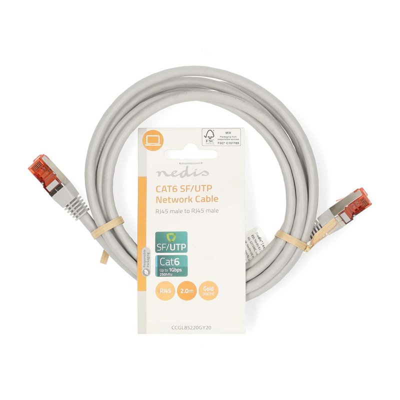 Nedis CCGL85220GY20 câble de réseau Gris 2 m Cat6 SF/UTP (S-FTP)