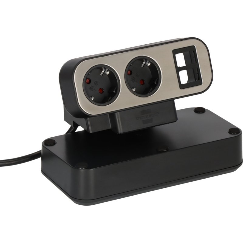 Brennenstuhl estilo Duplex Tischsteckdosenleiste, 2m, 2x Keystone Module, 10x Schutzkontakt-Steckdosen, silber/schwarz