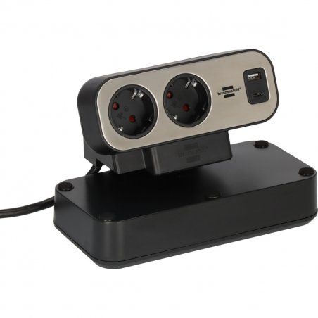 Brennenstuhl estilo Duplex Tischsteckdosenleiste 2m, 1x USB C, 1x USB A, 10x Schutzkontakt-Steckdosen, silber/schwarz
