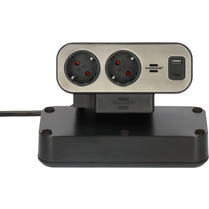Brennenstuhl estilo Duplex Tischsteckdosenleiste 2m, 1x USB C, 1x USB A, 10x Schutzkontakt-Steckdosen, silber/schwarz